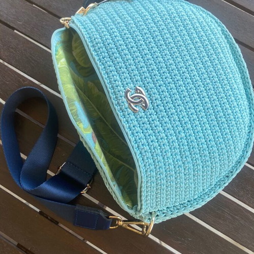 Handmade knitted crossbody bag turquoise, new