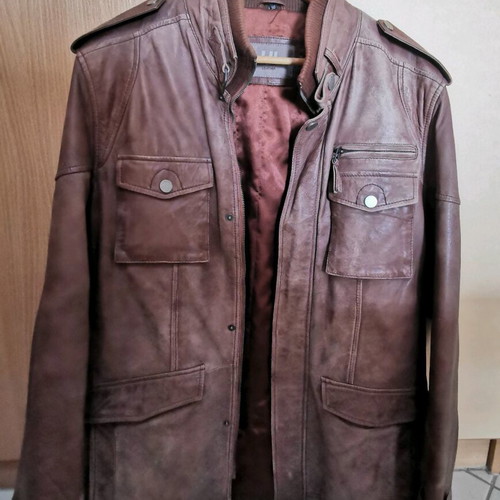 Leather jacket used, brown, size 50 with wear marks