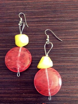 Dangling earrings with rose quartz and nephrite, new