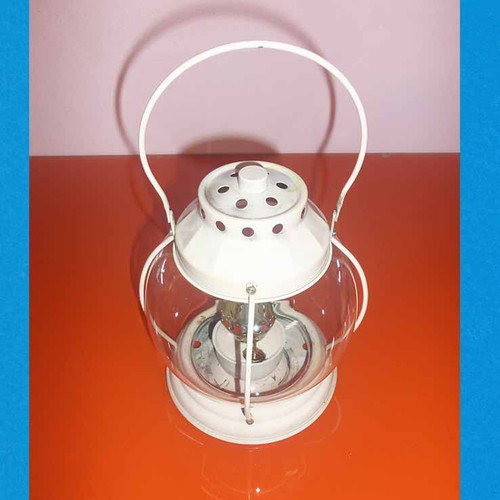 Metal lantern with round glass and wick like new, 13x24 cm