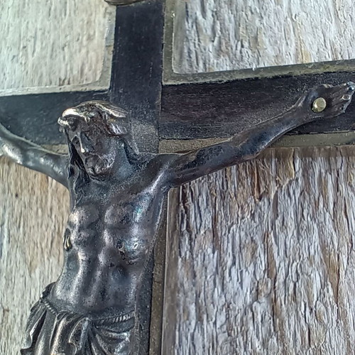Antique Crucifix 13.2cm Used Habit Cross Solid Metal & Ebony