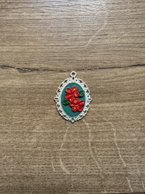 Hibiscus Portrait Necklace Charm like new, handmade from polymer clay