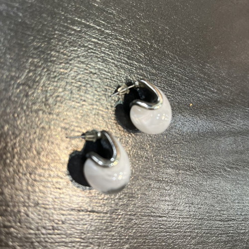 Drop Style Earrings with White Marble Effect and Silver Detail like new