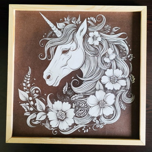 Painting new laser engraved with lacquered wooden frame 27x27 cm