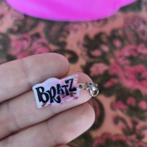 Bratz pillow and keychain used, pink embroidered Cloe and Jade