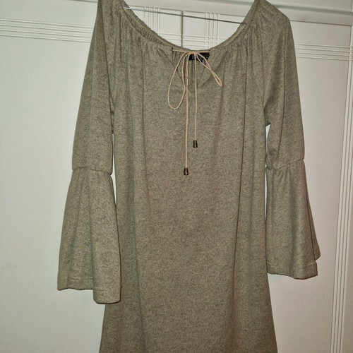 Benissimo mini dress like new, beige, long-sleeve with bell sleeves