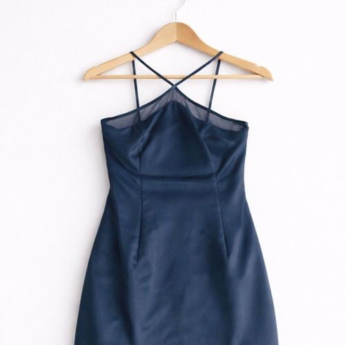 Bill Cost satin dress blue midi with front straps elegant chic like new