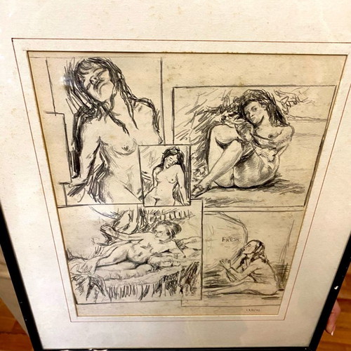 Pencil drawing board sketches and notes unsigned 33x40cm