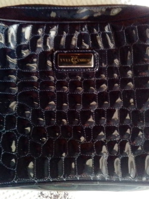 Yves Carreau croc-effect patent leather shoulder bag, black