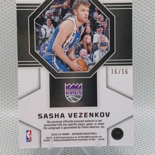 Obsidian Basketball Rookie Auto Sasha Vezenkov 16/16 with patch like new