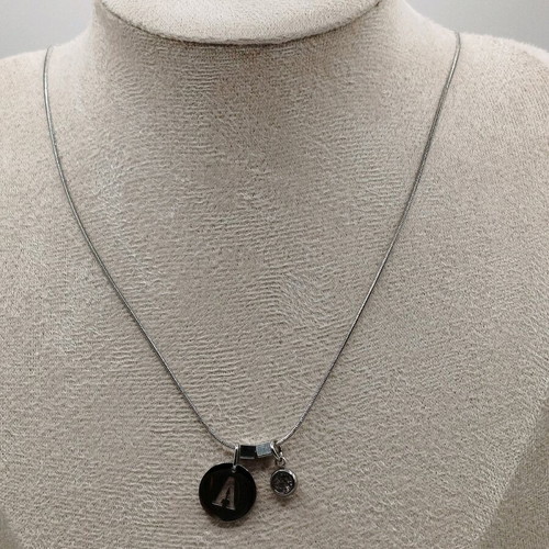 Handmade necklace new from crystal and stainless steel with silver monogram