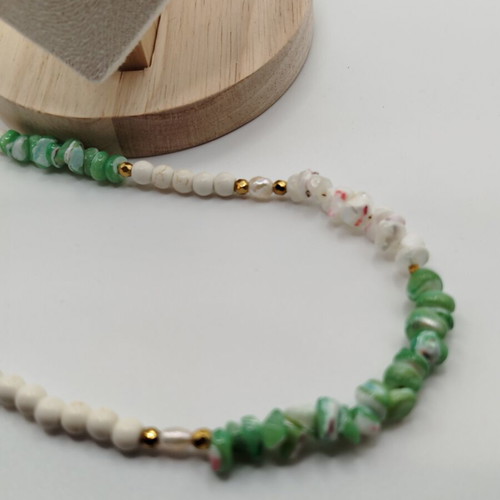 Handmade necklace with shell, howlite, pearl, hematite, and stainless steel new