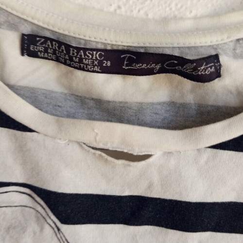 Zara Basic striped T-shirt with leopard cat print, used, size M