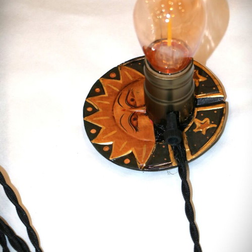 Art Decor Sun Table Lamp with Teak Wood Base and 2800K Warm Light