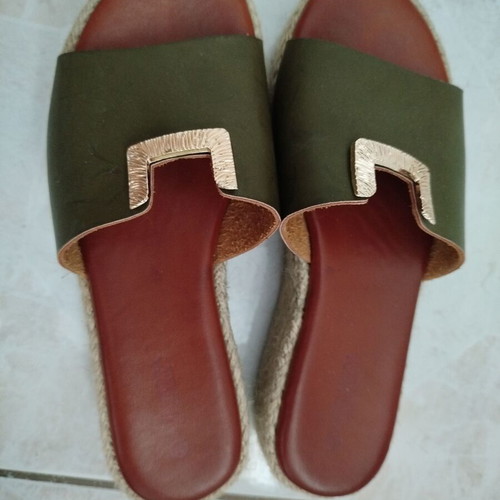 Flatforms khaki size 37 like new with gold decorative detail