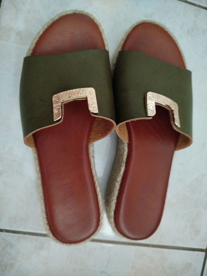 Flatforms khaki size 37 like new with gold decorative detail