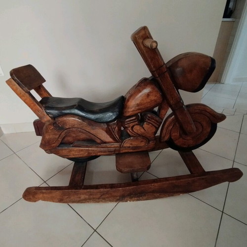 Handmade rocking motorcycle made of solid wood custom order