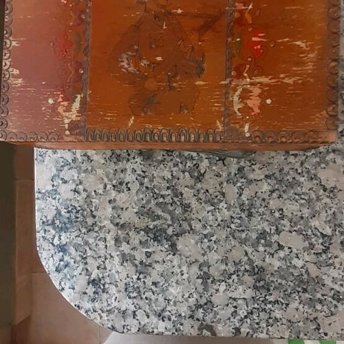 Vintage wooden box with soldier pyrography, used
