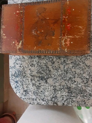 Vintage wooden box with soldier pyrography, used