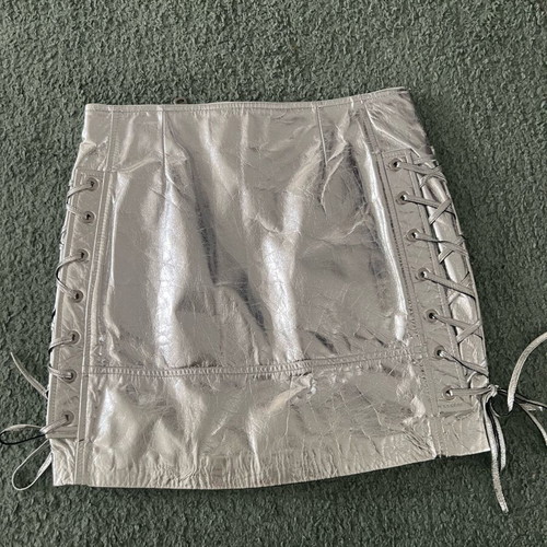 Manokhi metallic mini skirt XS real leather like new, silver