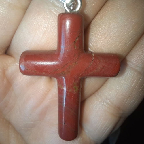 Cross made of natural red jasper stone new, size 28x40mm