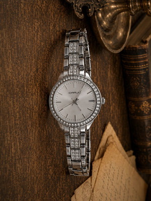CRRJU women's stainless steel watch with decorative stones