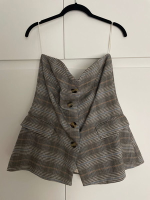 Zara strapless top large, plaid brown and grey, like new