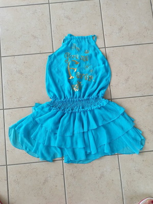 Fantolino girls dress size 12/14 like new, blue with gold print