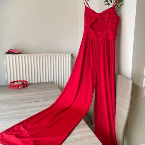 Satin one-piece jumpsuit like new, red, sizes S and M