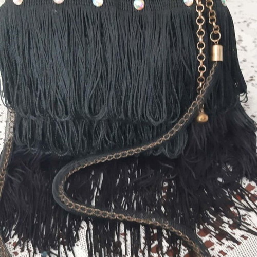 Noir Élégance handmade black crossbody bag with vintage clasp and crystals