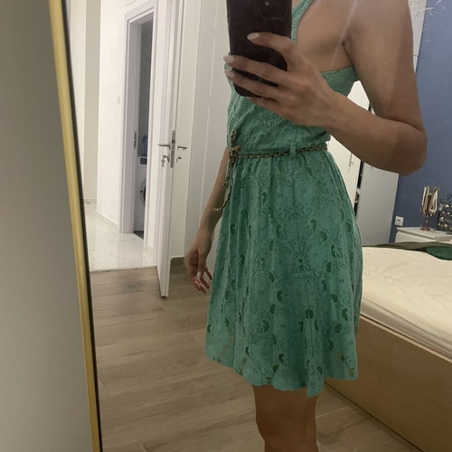 Attrattivo lace dress used, green summer color with lining and belt