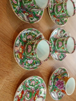 Coffee cups and saucers used, handmade, hand-painted from Macao