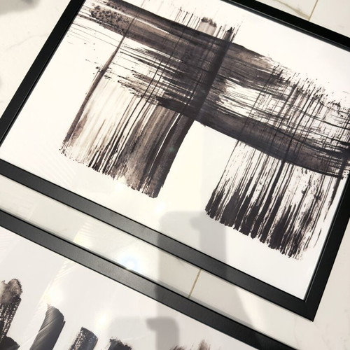 Pictures with frames black and white 50x70 used, set of 3 from Ikea