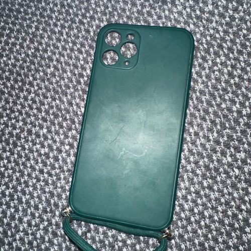iPhone 11 Pro case with lanyard like new, silicone dark green