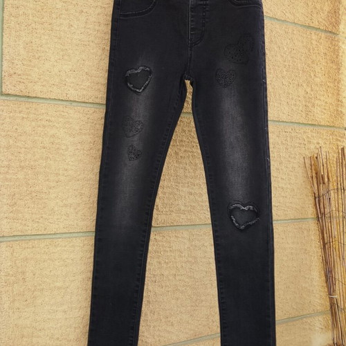 Elastic denim leggings for 14 years old like new, black and gray