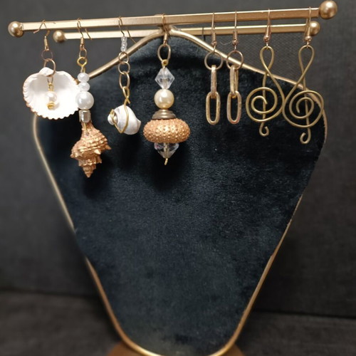 Handmade earrings new from shells, pearls, crystals and bronze