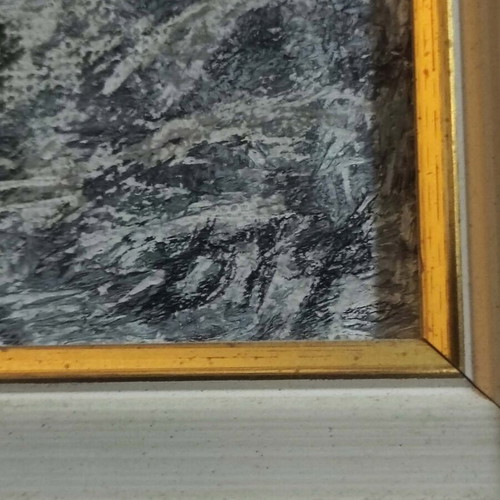 Oil painting of traditional Greek landscape with wooden frame