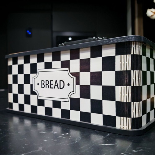 Retro bread storage box used, black and white