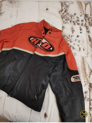 Harley-Davidson Genuine Leather Motorcycle Jacket, black and orange, size S