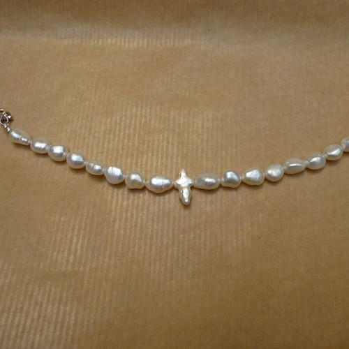 White baroque pearl bracelet with 925 silver wire