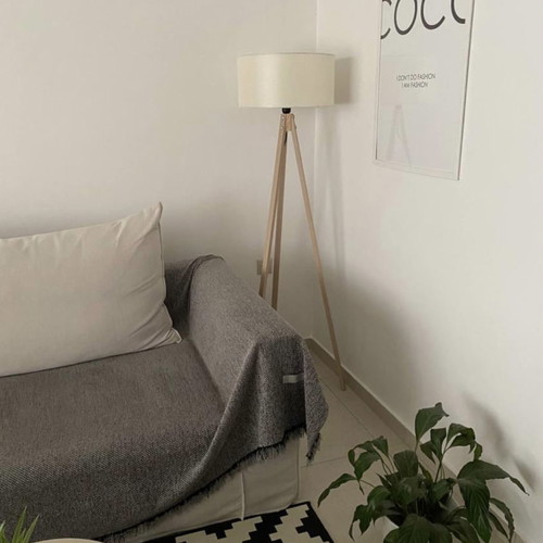 Floor lamp tripod with beige shade and wooden base new