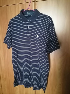 Ralph Lauren men's polo used, blue with white stripes, size S
