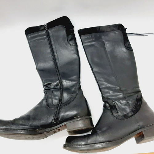 Black leather and suede boots with warm fleece lining, US 8 EU 39