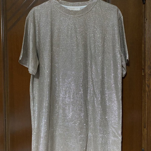 Blouson dress silver beige metallic like new