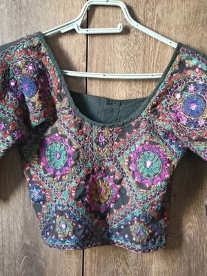 Pen Kalamkari Indian Traditional Blouse like new with Handmade Embroidery
