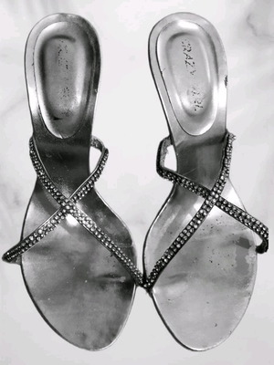 Strass sandals used, 10 cm heel, size 37, silver