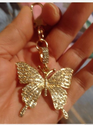 Luxury keychain Golden butterfly new with white crystals