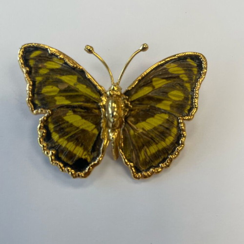Butterfly pin pendant like new, gold with brown and green shades
