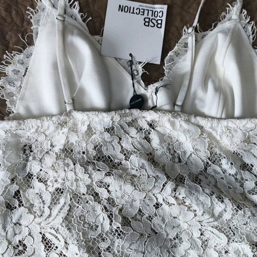 BSB Lace Top White New With Small Rhinestones And Side Zipper