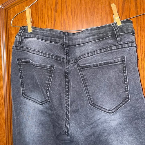 Gray elastic high-waisted jeans one size used, with pockets